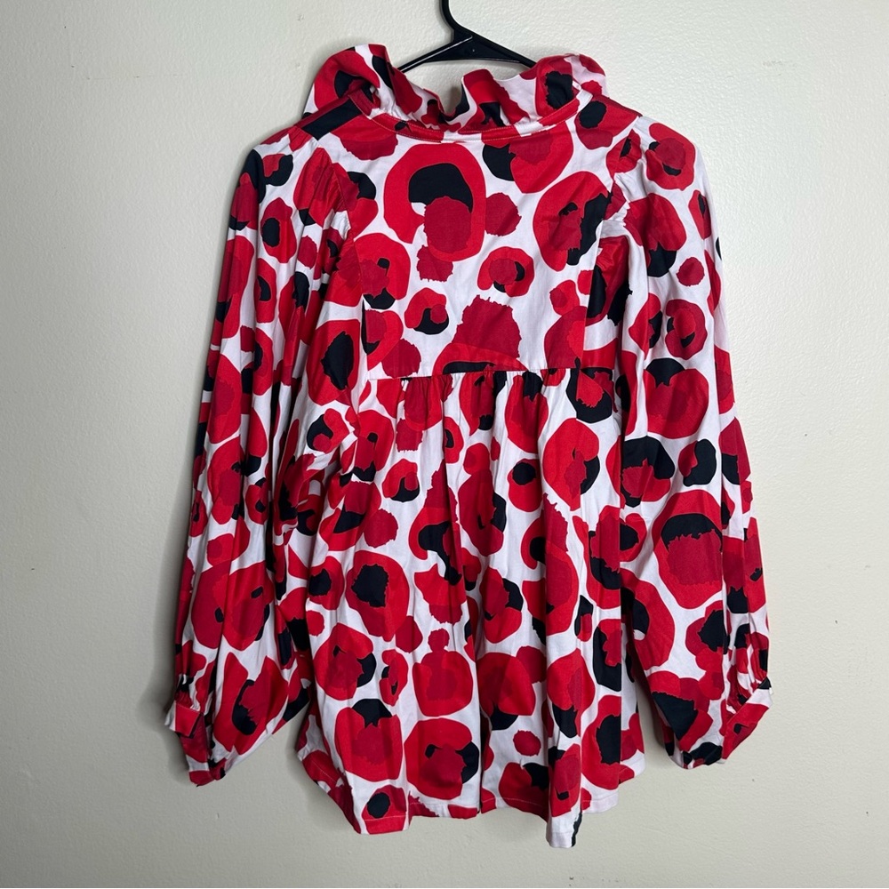Emily McCarthy Stella Top Red and Black Abstract‎ Floral Print Blouse size Small - Picture 6 of 6